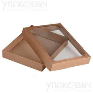 Самосборная картонная коробка с окошком 200*120*40 мм
